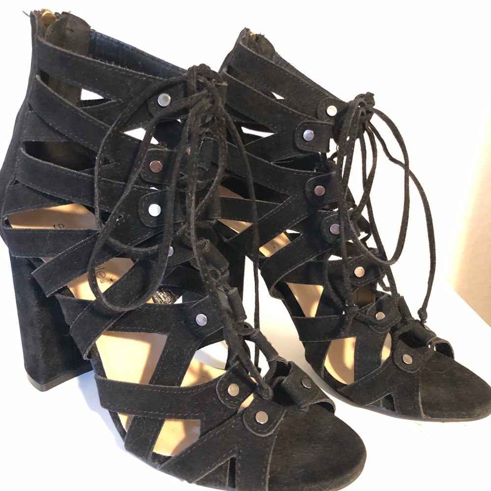 Show Dazzle Lace-up Suede Heels
